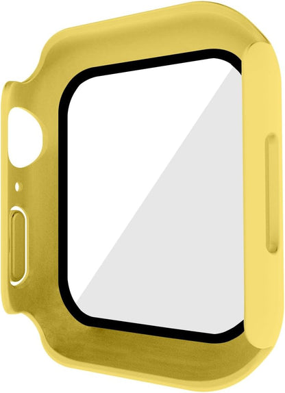 2 in 1 Design Hard PC Case with Tempered Glass Screen Protector for Apple Watch 7/8/9,Ultra-Thin Scratch Resistant Smartwatch Cover for iWatch 45mm Accessories - Yellow