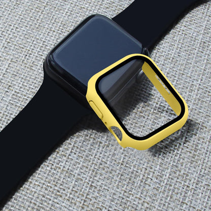 2 in 1 Design Hard PC Case with Tempered Glass Screen Protector for Apple Watch 7/8/9,Ultra-Thin Scratch Resistant Smartwatch Cover for iWatch 45mm Accessories - Yellow