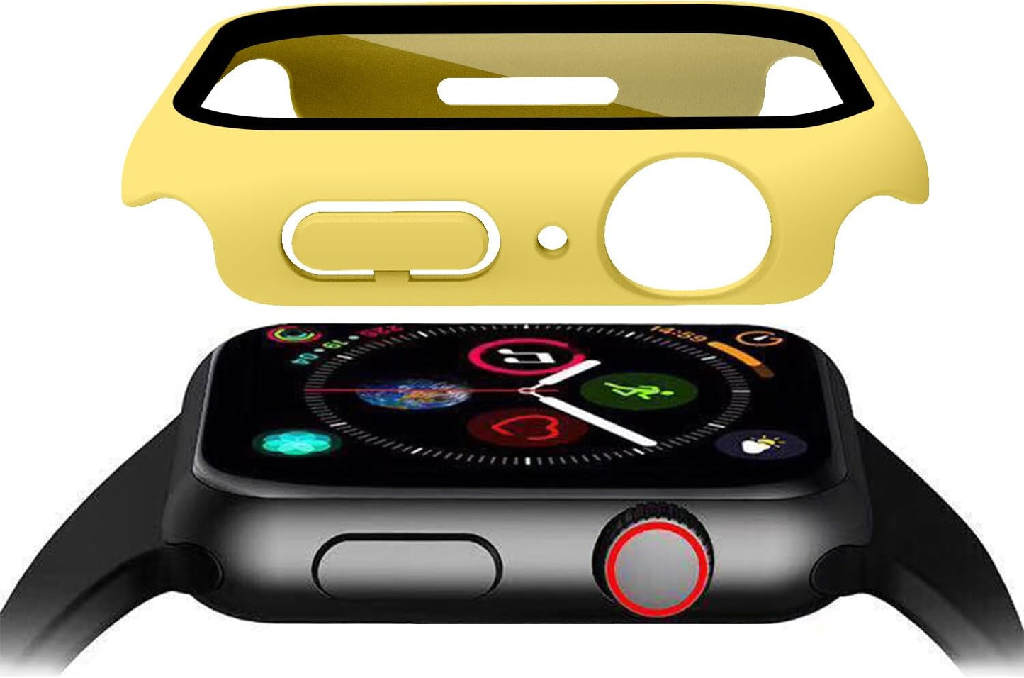2 in 1 Design Hard PC Case with Tempered Glass Screen Protector for Apple Watch 7/8/9,Ultra-Thin Scratch Resistant Smartwatch Cover for iWatch 45mm Accessories - Yellow