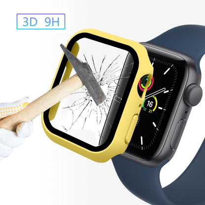 2 in 1 Design Hard PC Case with Tempered Glass Screen Protector for Apple Watch 7/8/9,Ultra-Thin Scratch Resistant Smartwatch Cover for iWatch 45mm Accessories - Yellow
