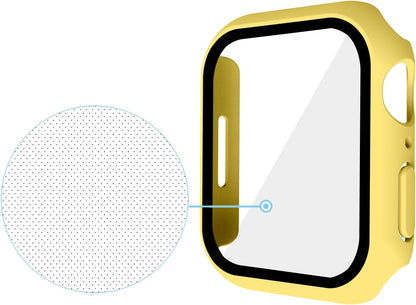 2 in 1 Design Hard PC Case with Tempered Glass Screen Protector for Apple Watch 7/8/9,Ultra-Thin Scratch Resistant Smartwatch Cover for iWatch 45mm Accessories - Yellow