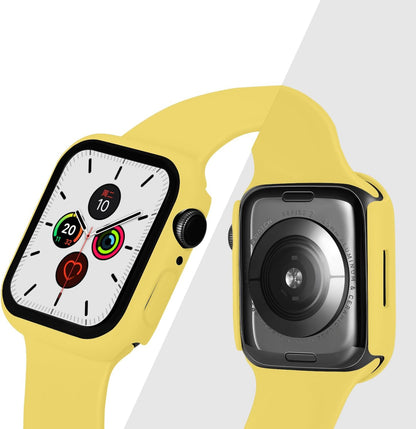2 in 1 Design Hard PC Case with Tempered Glass Screen Protector for Apple Watch 7/8/9,Ultra-Thin Scratch Resistant Smartwatch Cover for iWatch 45mm Accessories - Yellow