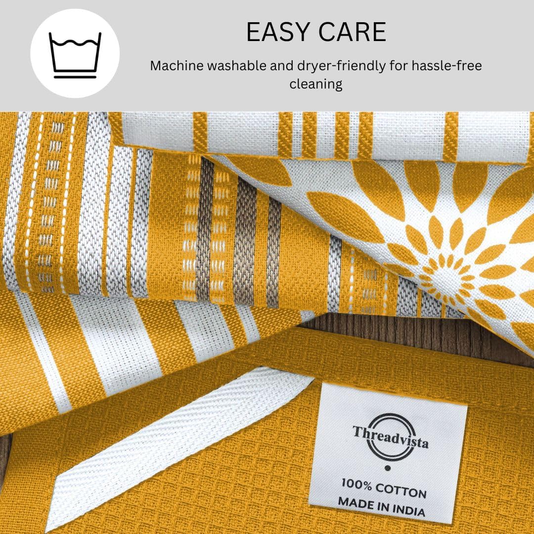 Cotton Kitchen Towels Set of 5 Mustard Yellow Assorted Dish Towels 16x26