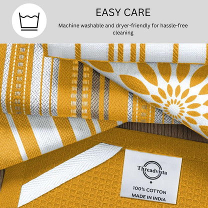 Cotton Kitchen Towels Set of 5 Mustard Yellow Assorted Dish Towels 16x26