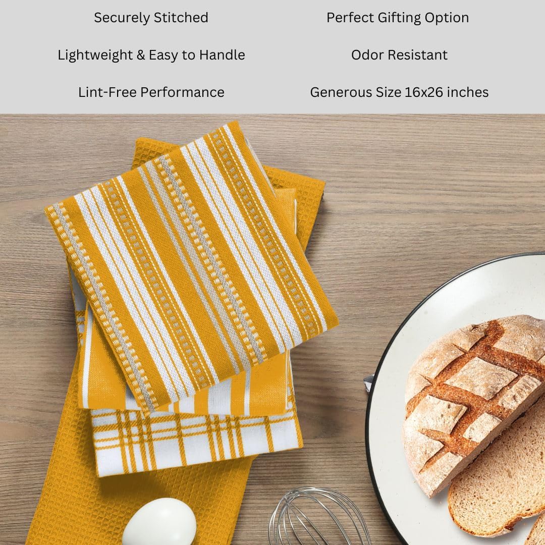 Cotton Kitchen Towels Set of 5 Mustard Yellow Assorted Dish Towels 16x26