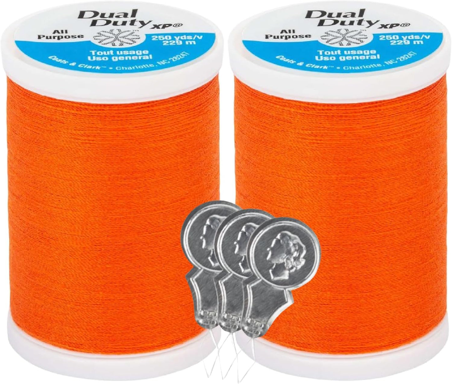 Coats & Clark Dual Duty XP All Purpose Sewing Thread - S910-250 Yards Each Spool - Bundle with Needle Threaders (Orange)