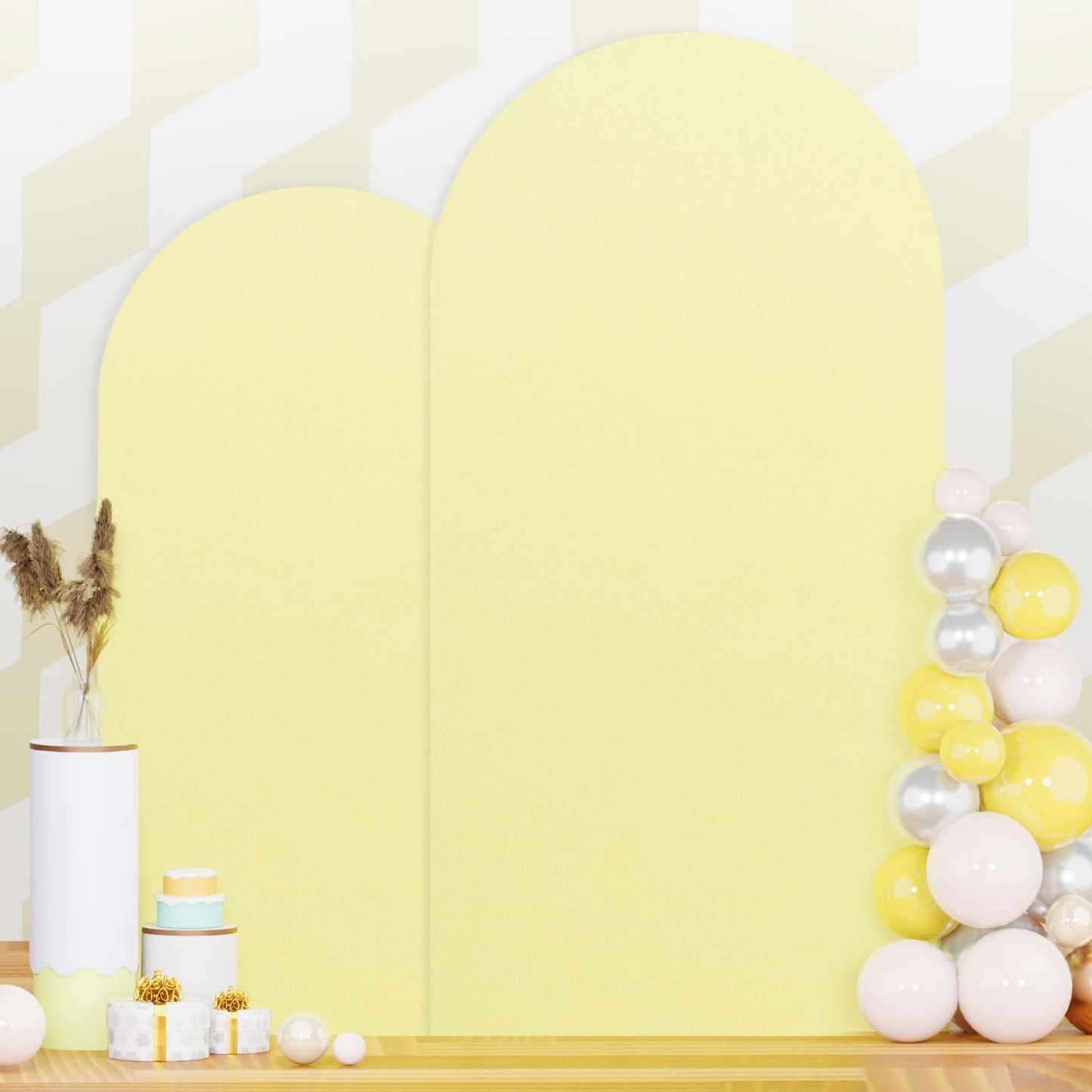 Yellow Arch Cover 7.2ft, 6ft Wedding Arch Stand Cover Yellow Arch Covers Set of 2 Round Top Chiara Backdrop Covers Arch Spandex Cover Stretchy Fabric for Birthday Balloon Party Decoratioin