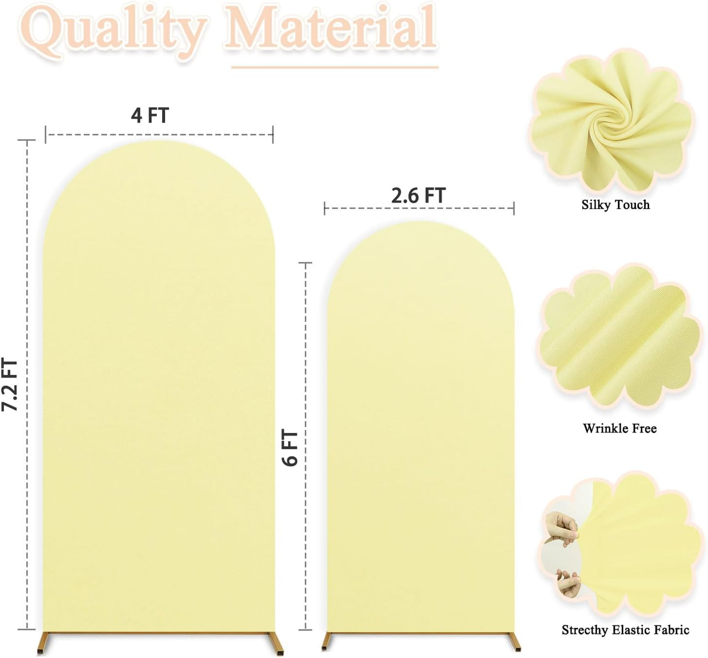 Yellow Arch Cover 7.2ft, 6ft Wedding Arch Stand Cover Yellow Arch Covers Set of 2 Round Top Chiara Backdrop Covers Arch Spandex Cover Stretchy Fabric for Birthday Balloon Party Decoratioin