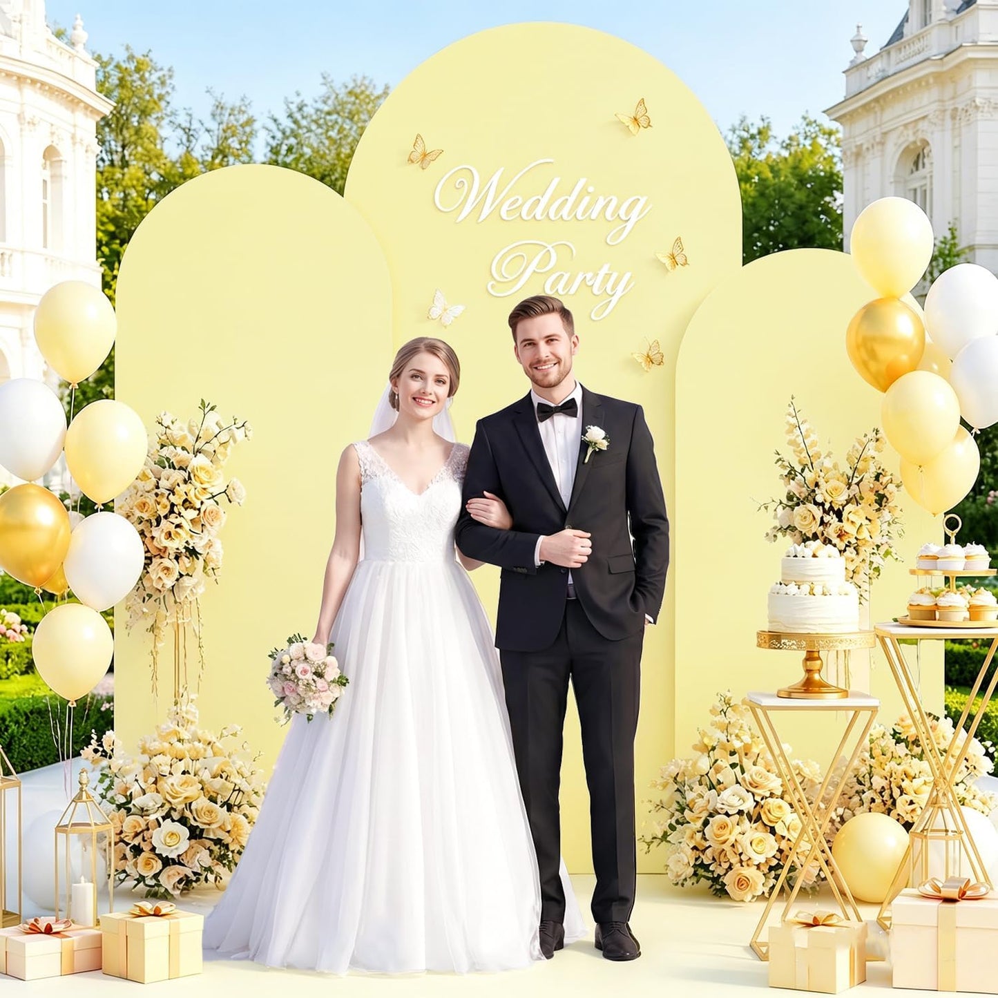Yellow Arch Cover 7.2ft, 6ft Wedding Arch Stand Cover Yellow Arch Covers Set of 2 Round Top Chiara Backdrop Covers Arch Spandex Cover Stretchy Fabric for Birthday Balloon Party Decoratioin