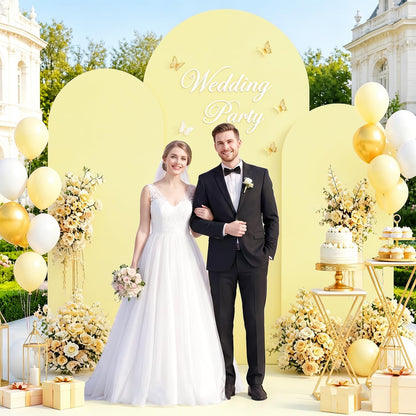 Yellow Arch Cover 7.2ft, 6ft Wedding Arch Stand Cover Yellow Arch Covers Set of 2 Round Top Chiara Backdrop Covers Arch Spandex Cover Stretchy Fabric for Birthday Balloon Party Decoratioin