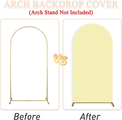 Yellow Arch Cover 7.2ft, 6ft Wedding Arch Stand Cover Yellow Arch Covers Set of 2 Round Top Chiara Backdrop Covers Arch Spandex Cover Stretchy Fabric for Birthday Balloon Party Decoratioin