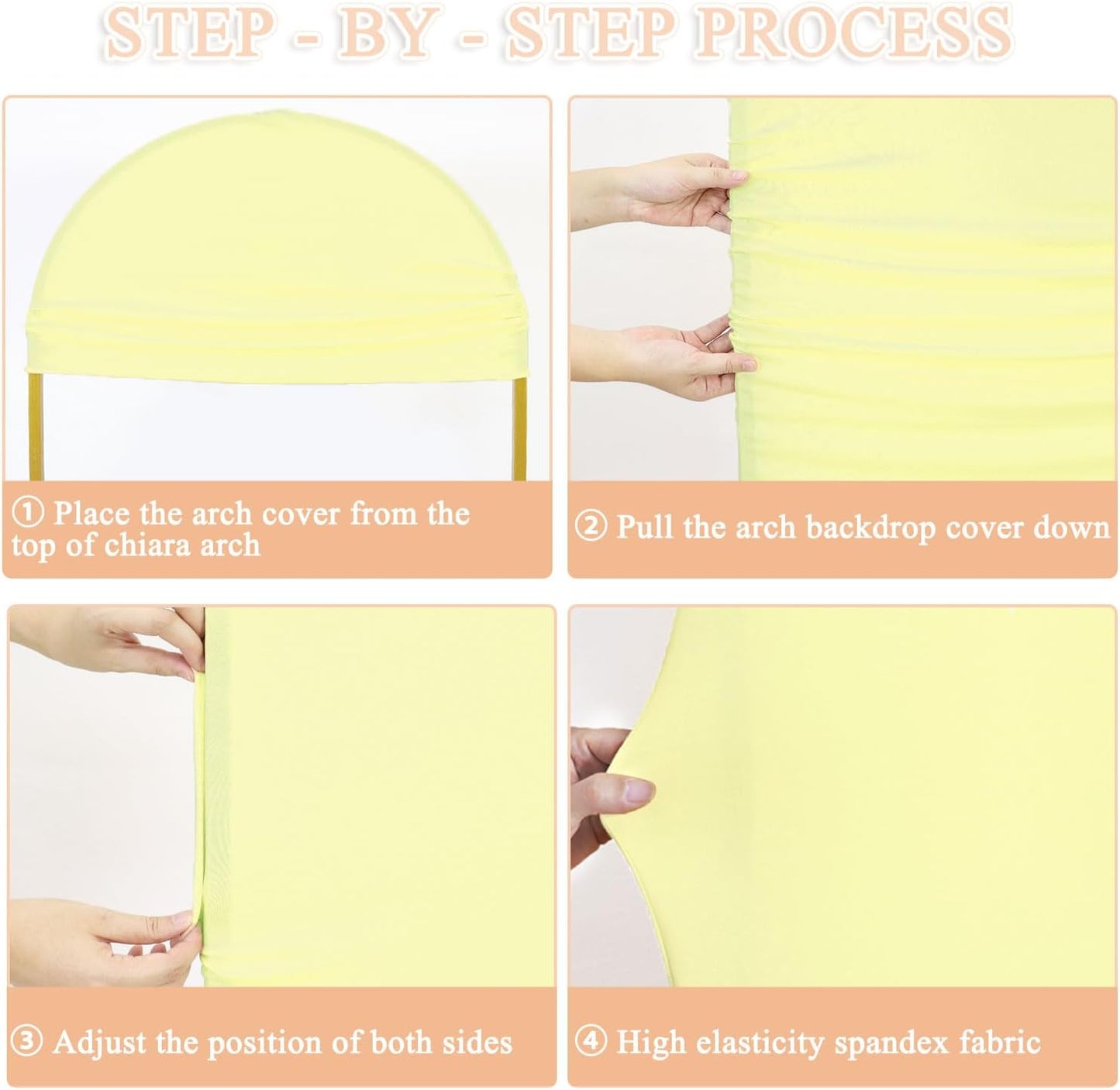 Yellow Arch Cover 7.2ft, 6ft Wedding Arch Stand Cover Yellow Arch Covers Set of 2 Round Top Chiara Backdrop Covers Arch Spandex Cover Stretchy Fabric for Birthday Balloon Party Decoratioin