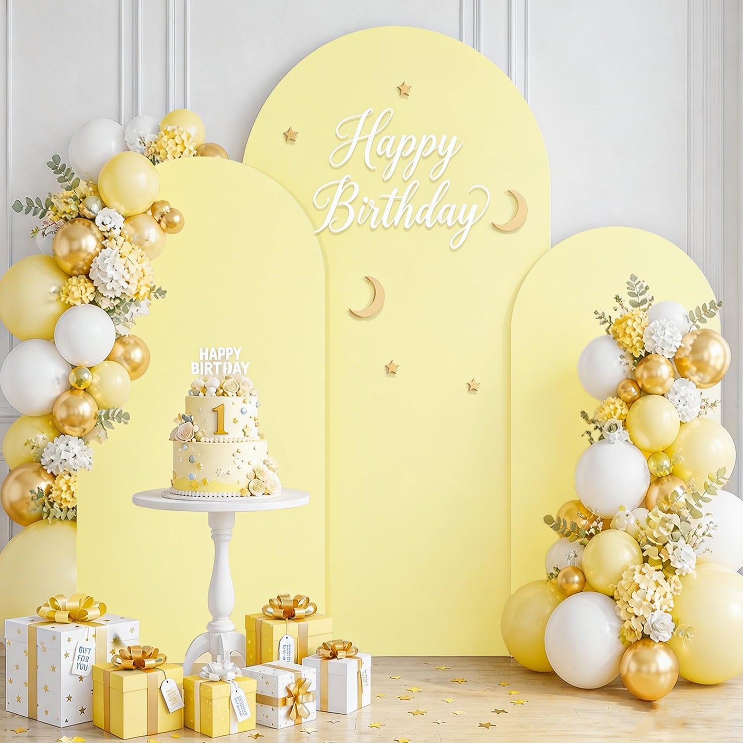 Yellow Arch Cover 7.2ft, 6ft Wedding Arch Stand Cover Yellow Arch Covers Set of 2 Round Top Chiara Backdrop Covers Arch Spandex Cover Stretchy Fabric for Birthday Balloon Party Decoratioin