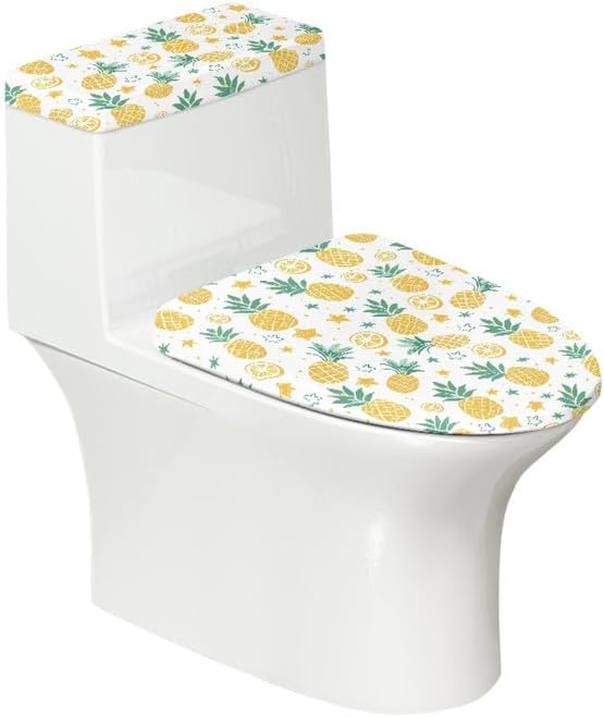 Yellow Pineapple Lemon Toilet Seat Lid Cover Cartoon Fruit Pineapple Bathroom Decor Toilet Replacement Cover Little Fresh Lemon Toilet Seat Covers with Elastic Edge Dust-Proof