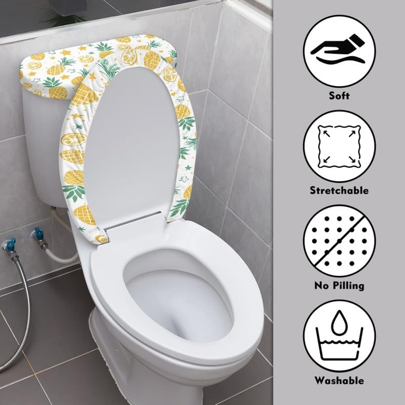 Yellow Pineapple Lemon Toilet Seat Lid Cover Cartoon Fruit Pineapple Bathroom Decor Toilet Replacement Cover Little Fresh Lemon Toilet Seat Covers with Elastic Edge Dust-Proof