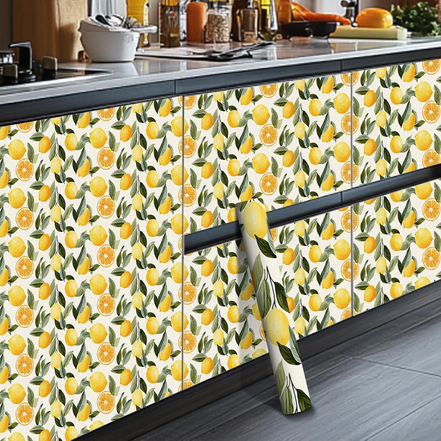 Lemon Leaf Peel and Stick Wallpaper 118.1x17.7 Inch Vinyl | Contact Paper, Wall Covering | Removable Wallpaper, Adhesive Vinyl | Bedroom, Kitchen, Living Room (Lemon Leaf)