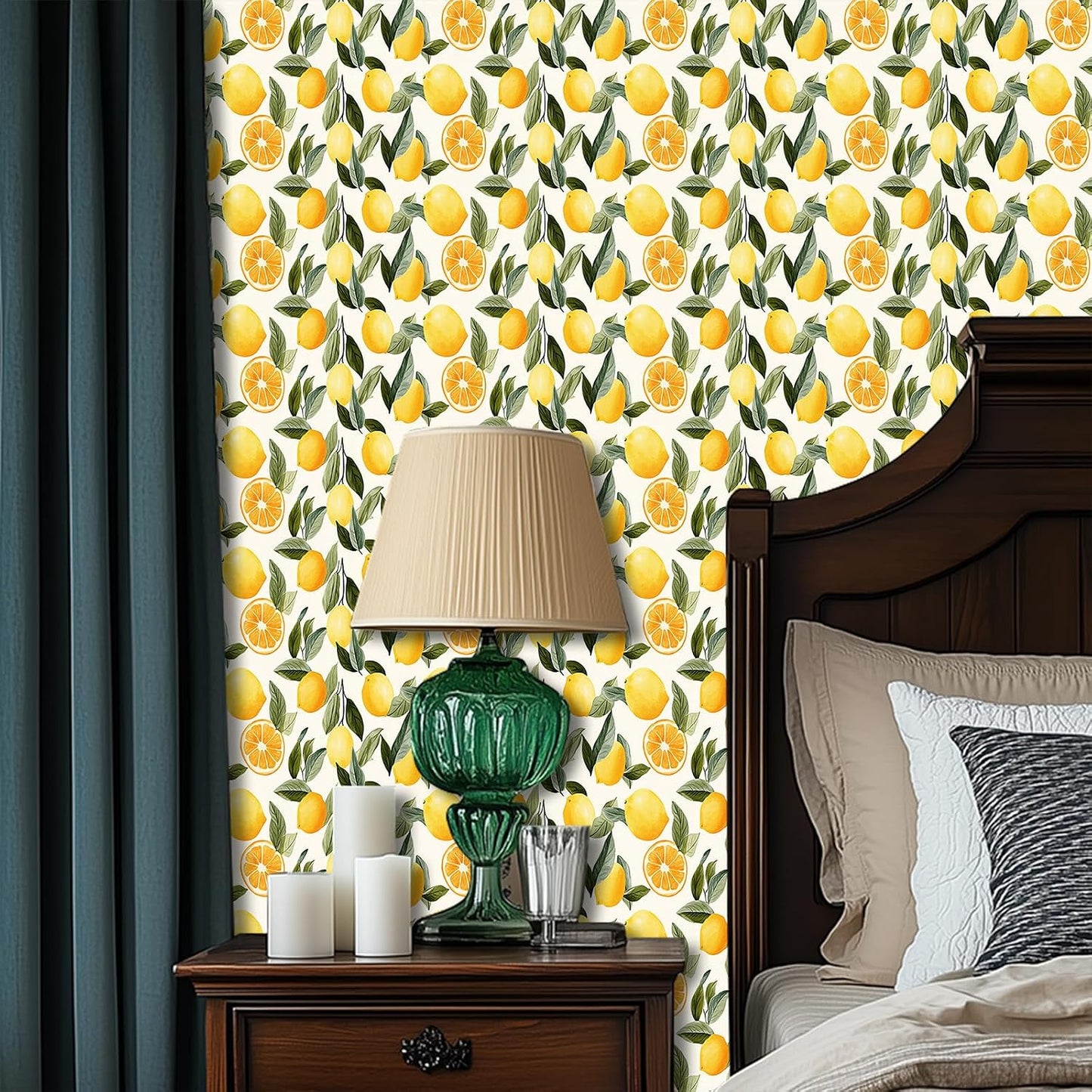 Lemon Leaf Peel and Stick Wallpaper 118.1x17.7 Inch Vinyl | Contact Paper, Wall Covering | Removable Wallpaper, Adhesive Vinyl | Bedroom, Kitchen, Living Room (Lemon Leaf)