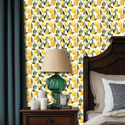 Lemon Leaf Peel and Stick Wallpaper 118.1x17.7 Inch Vinyl | Contact Paper, Wall Covering | Removable Wallpaper, Adhesive Vinyl | Bedroom, Kitchen, Living Room (Lemon Leaf)