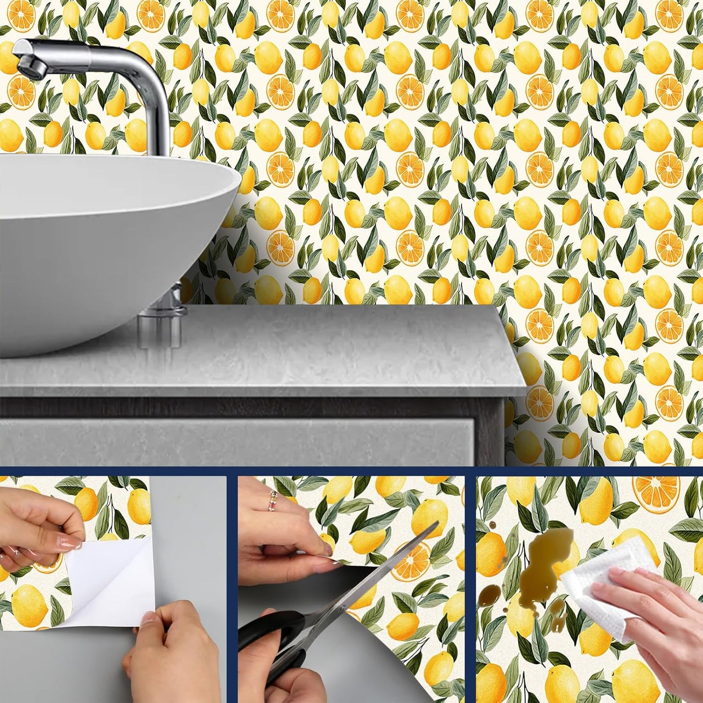 Lemon Leaf Peel and Stick Wallpaper 118.1x17.7 Inch Vinyl | Contact Paper, Wall Covering | Removable Wallpaper, Adhesive Vinyl | Bedroom, Kitchen, Living Room (Lemon Leaf)