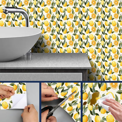 Lemon Leaf Peel and Stick Wallpaper 118.1x17.7 Inch Vinyl | Contact Paper, Wall Covering | Removable Wallpaper, Adhesive Vinyl | Bedroom, Kitchen, Living Room (Lemon Leaf)