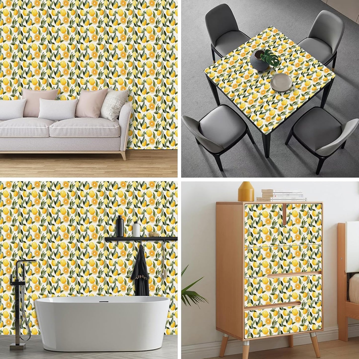 Lemon Leaf Peel and Stick Wallpaper 118.1x17.7 Inch Vinyl | Contact Paper, Wall Covering | Removable Wallpaper, Adhesive Vinyl | Bedroom, Kitchen, Living Room (Lemon Leaf)