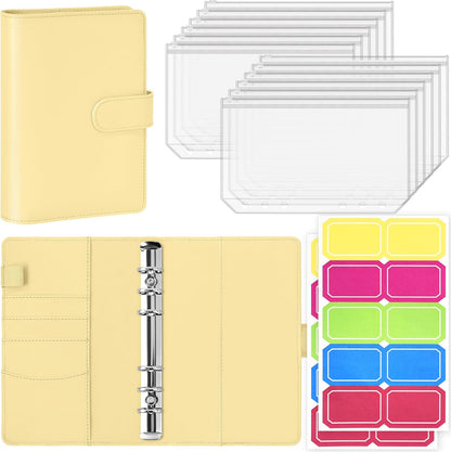 A6 Budget Binder with Zipper Cash Envelopes for Money Organizer & Budgeting, PU Leather Budget Planner Money Saving Binder with Cash Stuffing Envelopes & Labels for Home Office Travel, Yellow