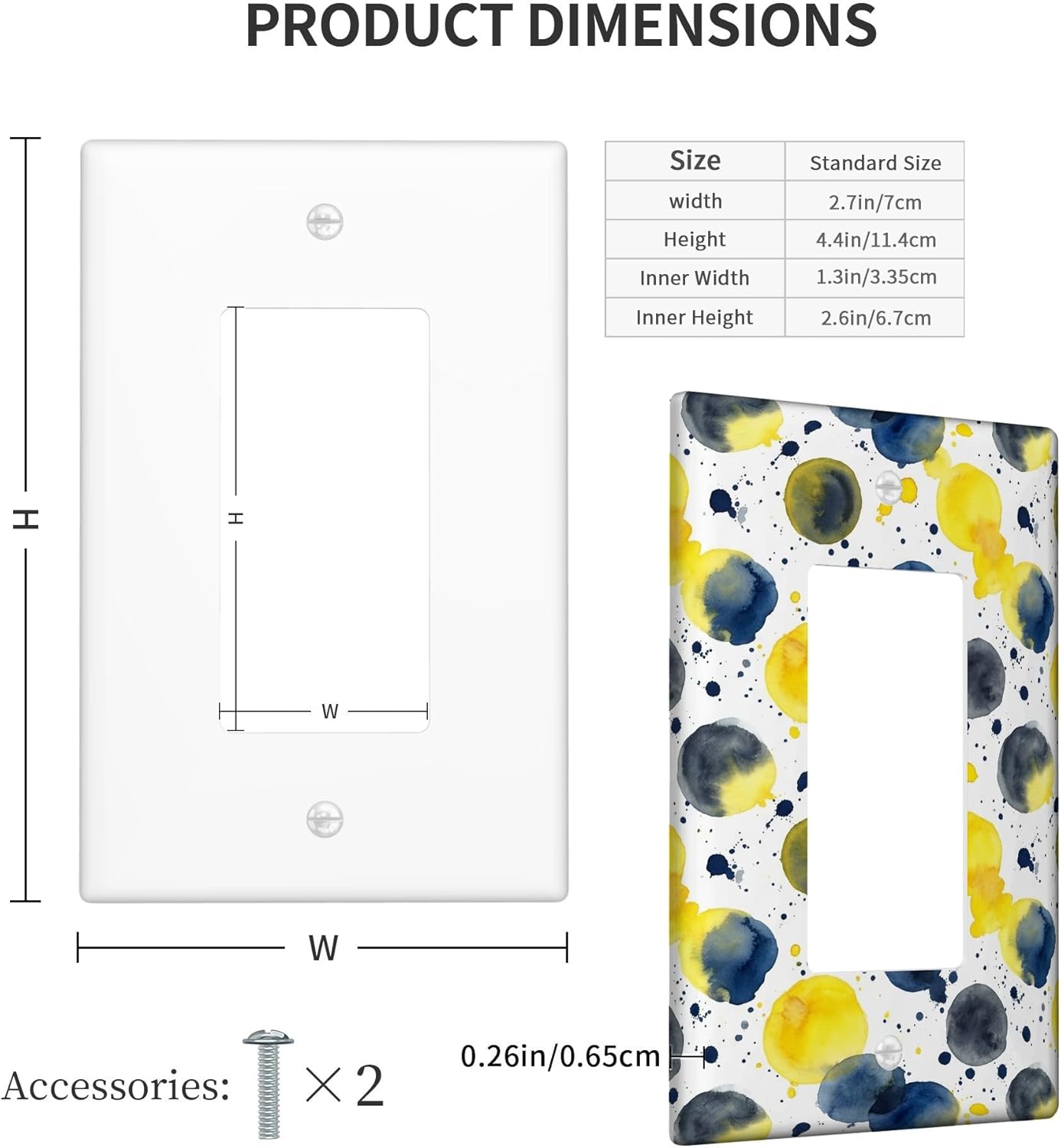 Dots Single Rocker Light Switch Cover, Modern Artistic Splatters Circles Summer Yellow Plastic Standard Size Switch Plate Decorative for Home Living Room New Apartment Decor