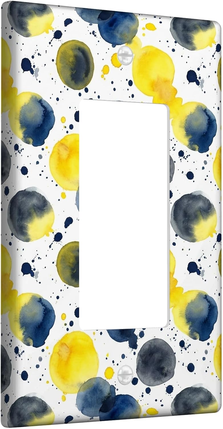 Dots Single Rocker Light Switch Cover, Modern Artistic Splatters Circles Summer Yellow Plastic Standard Size Switch Plate Decorative for Home Living Room New Apartment Decor