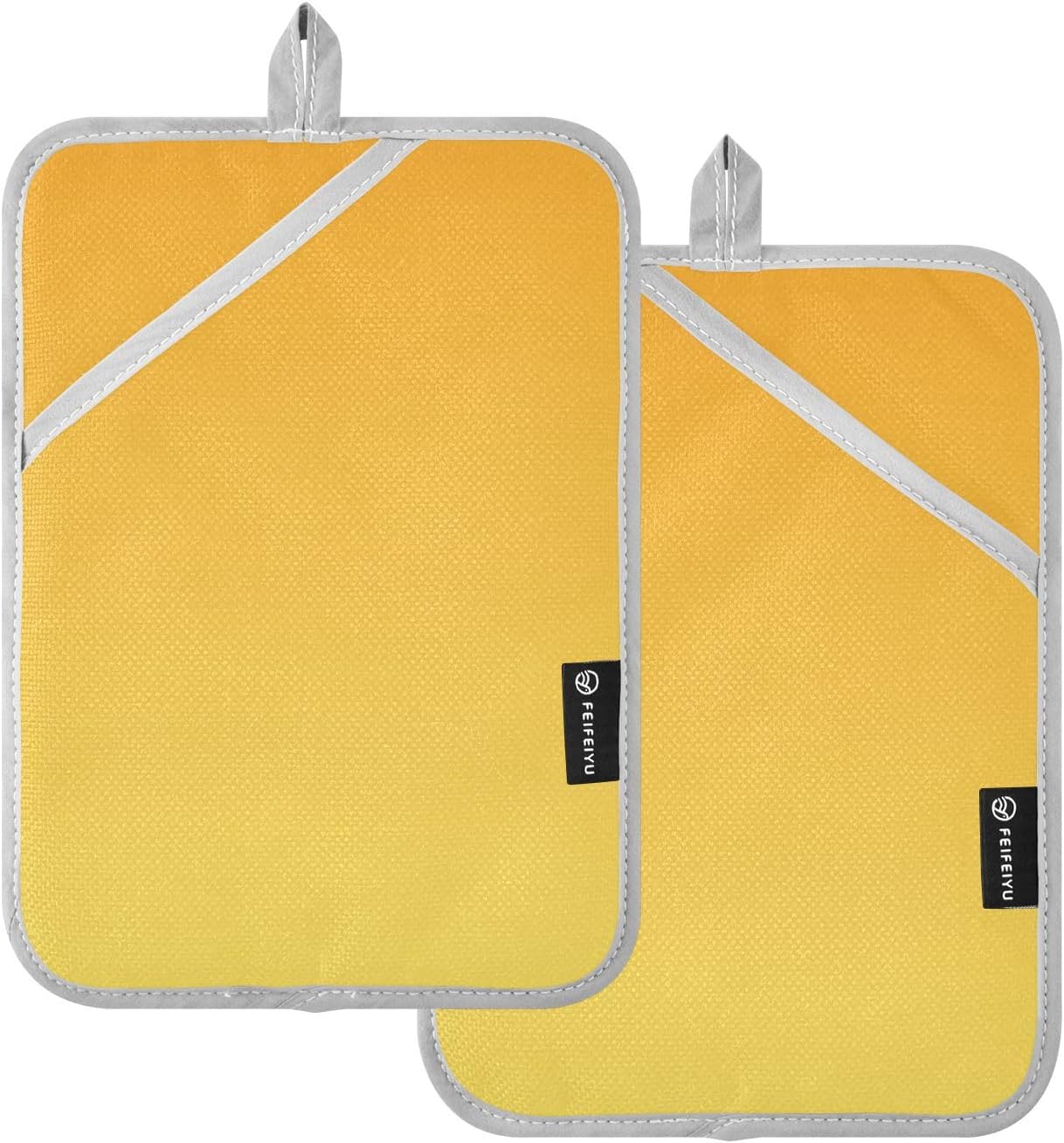 2 Pack Pot Holders, Solid Color Yellow Light Gradient Oven Mitts Hot Pads Sets for Ovens Cooking Baking Pans, Square 7x9.8 in