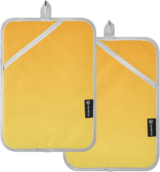 2 Pack Pot Holders, Solid Color Yellow Light Gradient Oven Mitts Hot Pads Sets for Ovens Cooking Baking Pans, Square 7x9.8 in