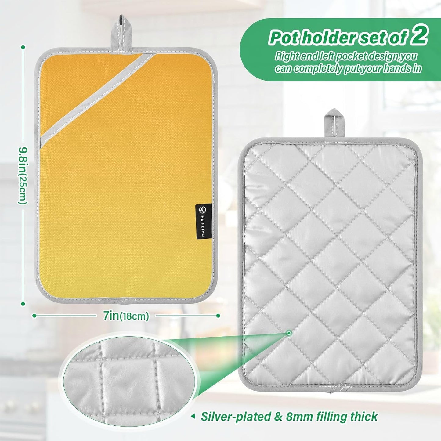2 Pack Pot Holders, Solid Color Yellow Light Gradient Oven Mitts Hot Pads Sets for Ovens Cooking Baking Pans, Square 7x9.8 in