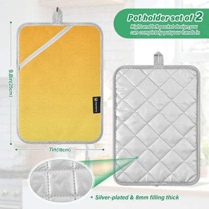 2 Pack Pot Holders, Solid Color Yellow Light Gradient Oven Mitts Hot Pads Sets for Ovens Cooking Baking Pans, Square 7x9.8 in