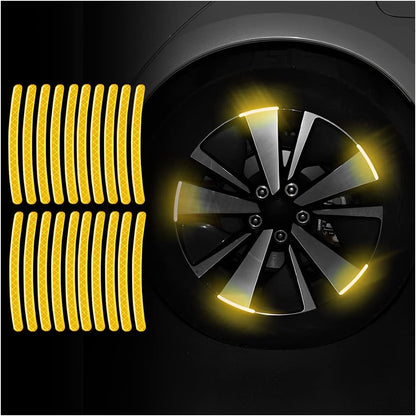 20PCS Reflective Car Wheel Decorative Stripe Stickers, Night Safety Warning Tape Sticker, Anti-Scratch Tire Rims Sticker, Auto Decals Exterior Fluorescent Accessories for Motocycle Bike (Yellow)