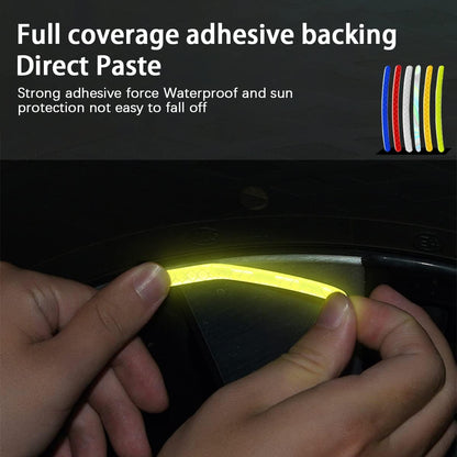 20PCS Reflective Car Wheel Decorative Stripe Stickers, Night Safety Warning Tape Sticker, Anti-Scratch Tire Rims Sticker, Auto Decals Exterior Fluorescent Accessories for Motocycle Bike (Yellow)