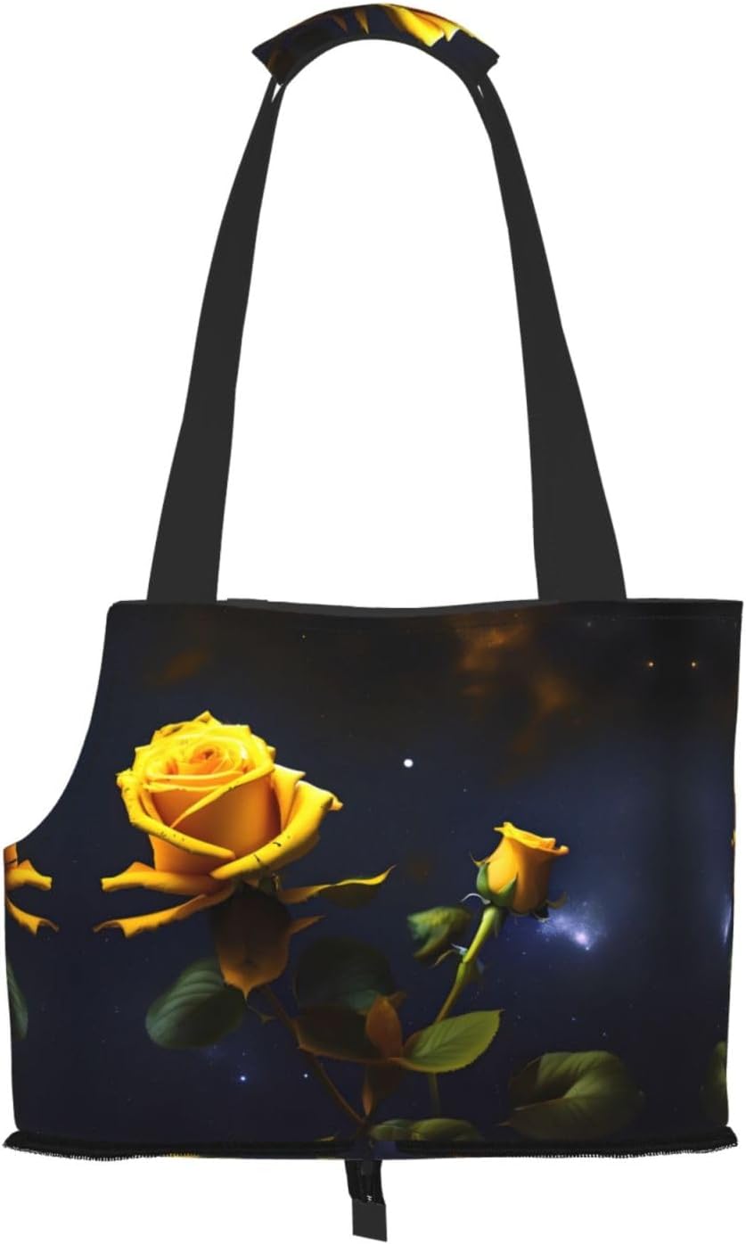 Yellow Roses Starry Night Print Cat Carriers Pet Bag,Small Dog Purse Lightweight Puppy Carrier,for Small Pups Handbag Outdoor