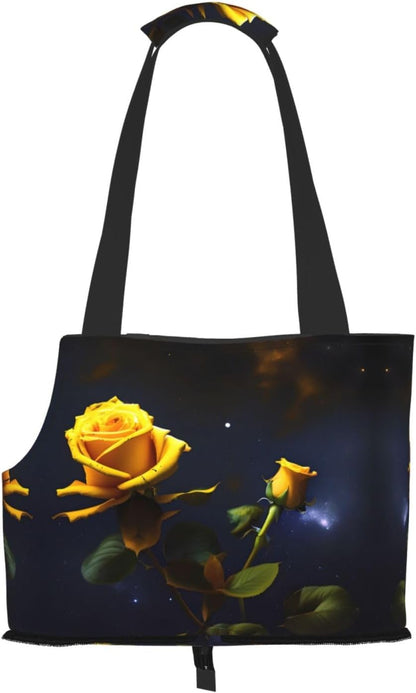 Yellow Roses Starry Night Print Cat Carriers Pet Bag,Small Dog Purse Lightweight Puppy Carrier,for Small Pups Handbag Outdoor