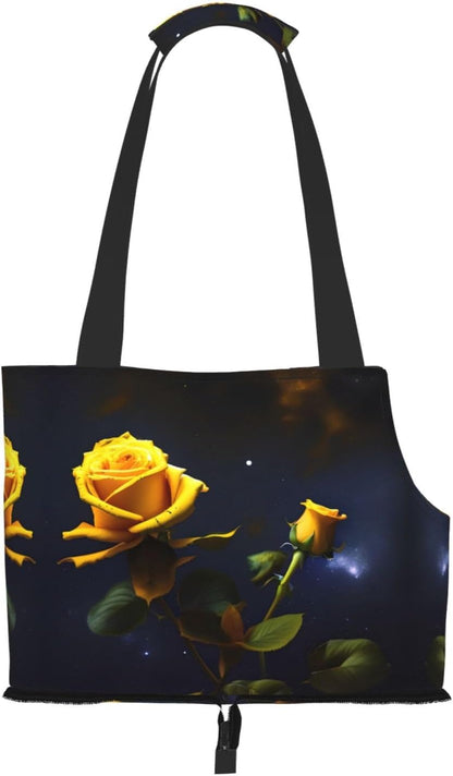 Yellow Roses Starry Night Print Cat Carriers Pet Bag,Small Dog Purse Lightweight Puppy Carrier,for Small Pups Handbag Outdoor