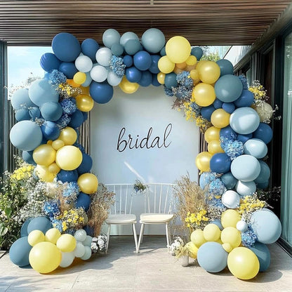 Dusty Blue Yellow Balloon Arch Kit Double Stuffed Dark Pastel Blue Light Yellow Pearl Balloon Garland for Birthday Bridal Wedding Baby Shower Lemon Summer Party Decoration