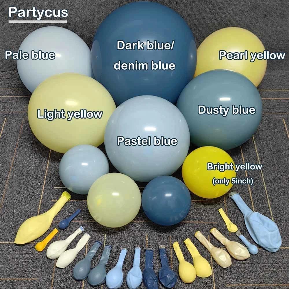 Dusty Blue Yellow Balloon Arch Kit Double Stuffed Dark Pastel Blue Light Yellow Pearl Balloon Garland for Birthday Bridal Wedding Baby Shower Lemon Summer Party Decoration