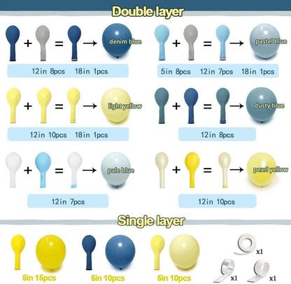 Dusty Blue Yellow Balloon Arch Kit Double Stuffed Dark Pastel Blue Light Yellow Pearl Balloon Garland for Birthday Bridal Wedding Baby Shower Lemon Summer Party Decoration