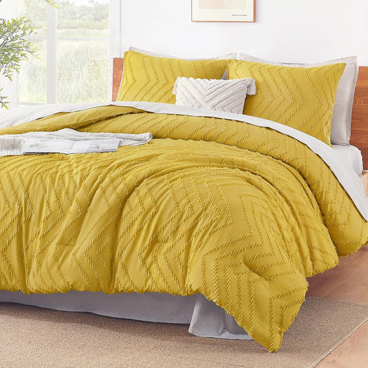 Boho King Comforter Set, 3 Pcs Yellow Lightweight Bedding Set