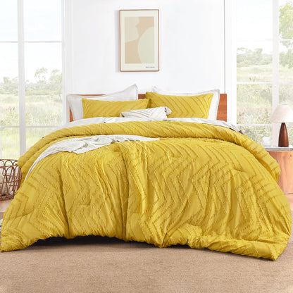 Boho King Comforter Set, 3 Pcs Yellow Lightweight Bedding Set
