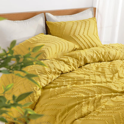 Boho King Comforter Set, 3 Pcs Yellow Lightweight Bedding Set