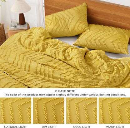 Boho King Comforter Set, 3 Pcs Yellow Lightweight Bedding Set