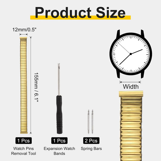 Expansion Watch Bands Stainless Steel with Spring Bars Removal Tool for Women Men Metal Replacement Watch Bands