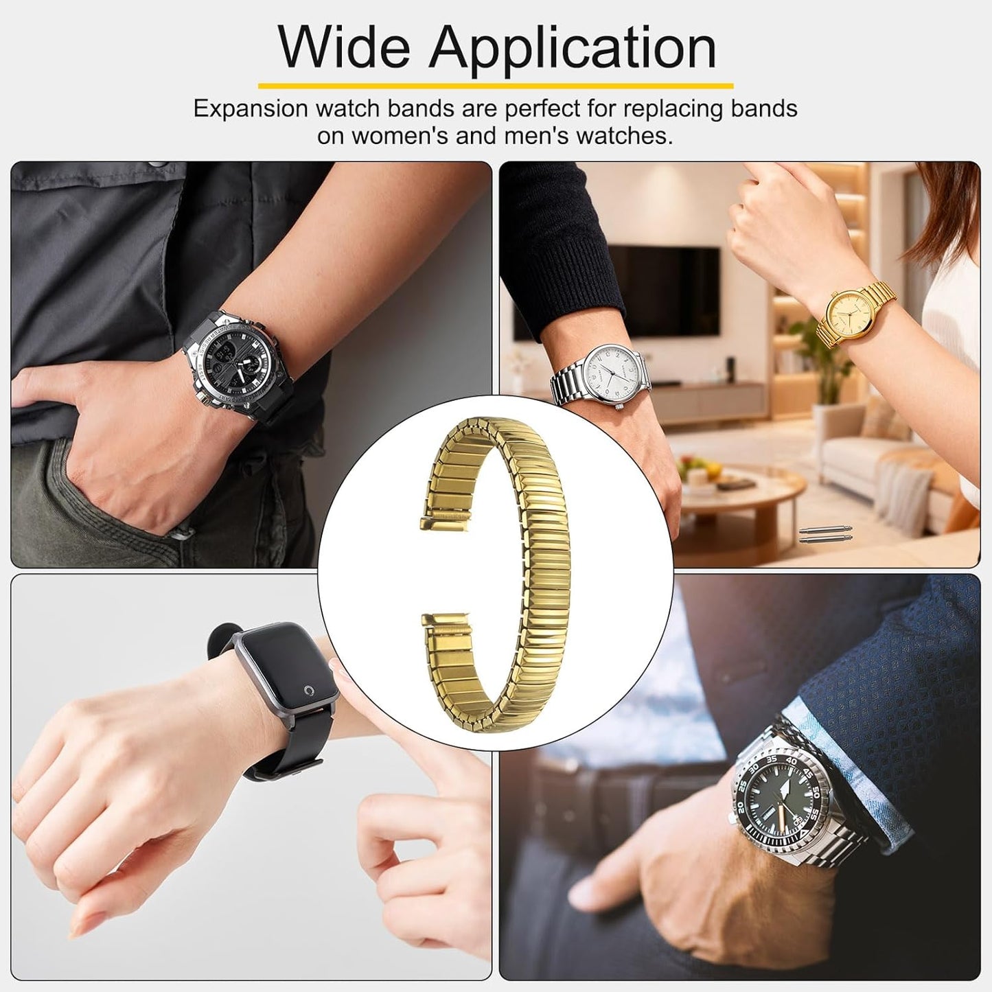 Expansion Watch Bands Stainless Steel with Spring Bars Removal Tool for Women Men Metal Replacement Watch Bands