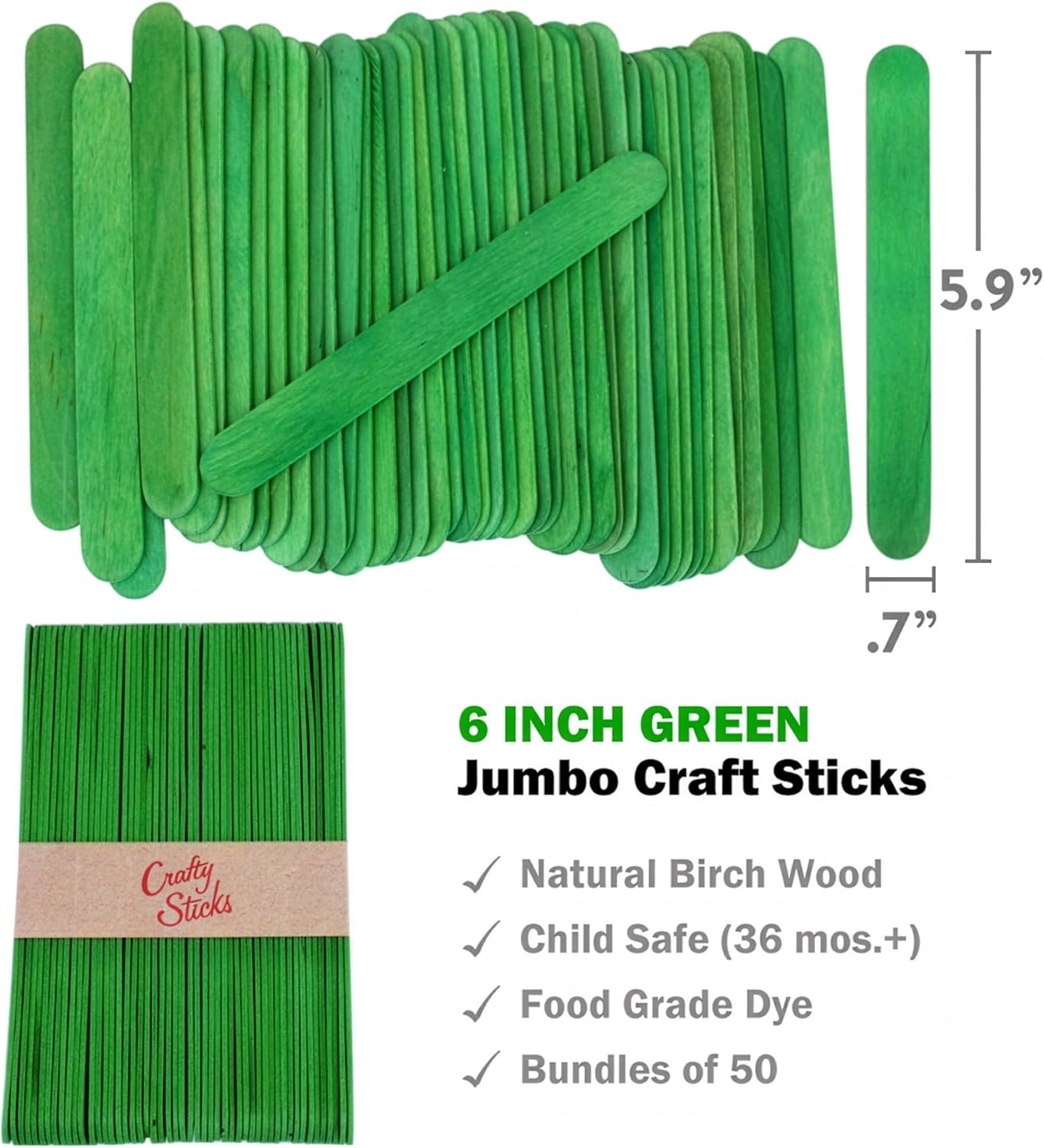 6 Inch Jumbo Craft Sticks, Yellow, 100 Pack | Jumbo wood sticks; actual size 5.9 x 0.7 in. Wider than standard popsicle sticks for crafts, classrooms and STEM projects.