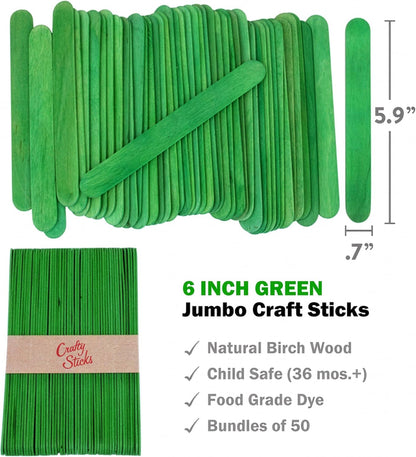 6 Inch Jumbo Craft Sticks, Yellow, 100 Pack | Jumbo wood sticks; actual size 5.9 x 0.7 in. Wider than standard popsicle sticks for crafts, classrooms and STEM projects.