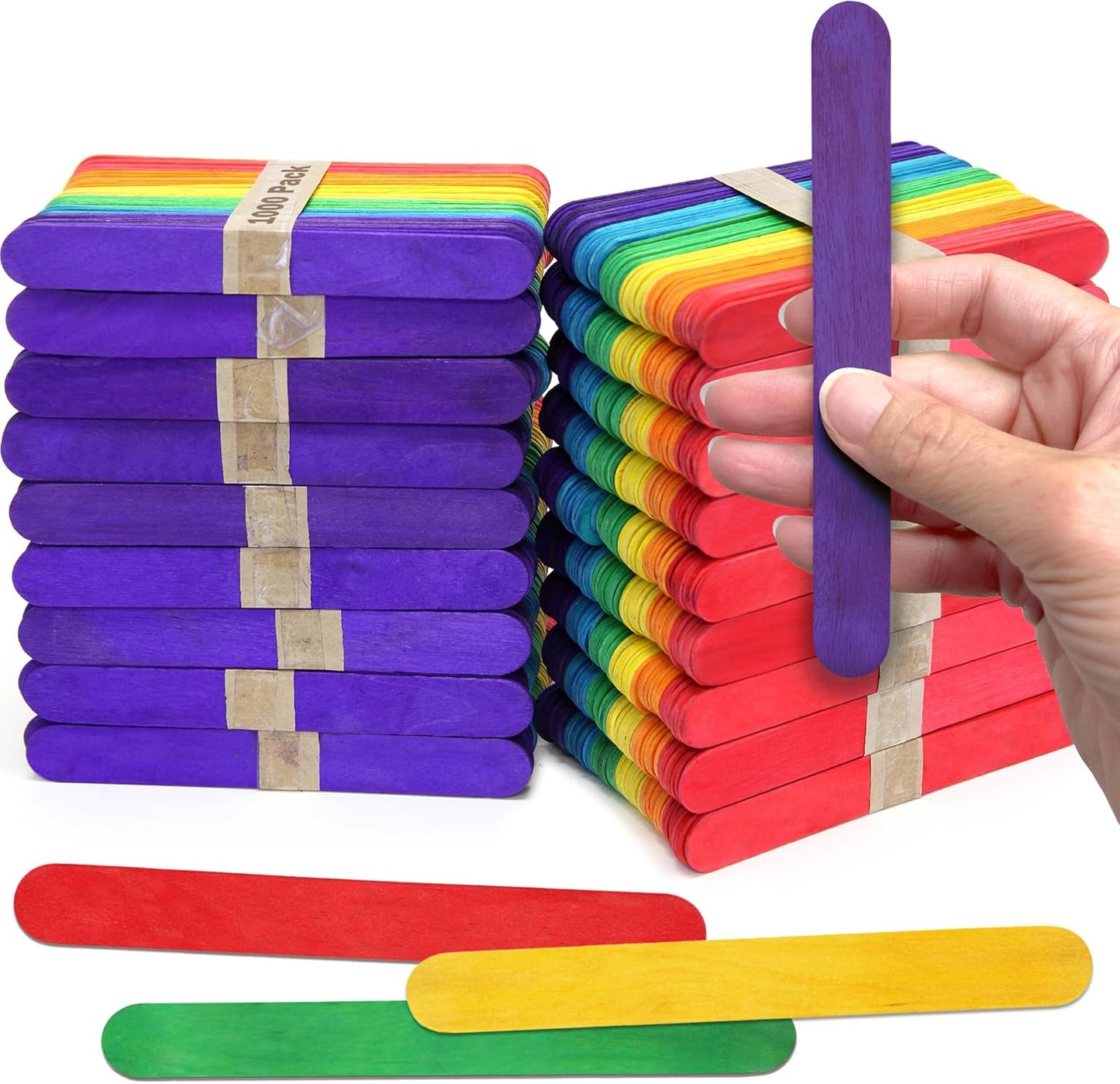 6 Inch Jumbo Craft Sticks, Yellow, 100 Pack | Jumbo wood sticks; actual size 5.9 x 0.7 in. Wider than standard popsicle sticks for crafts, classrooms and STEM projects.