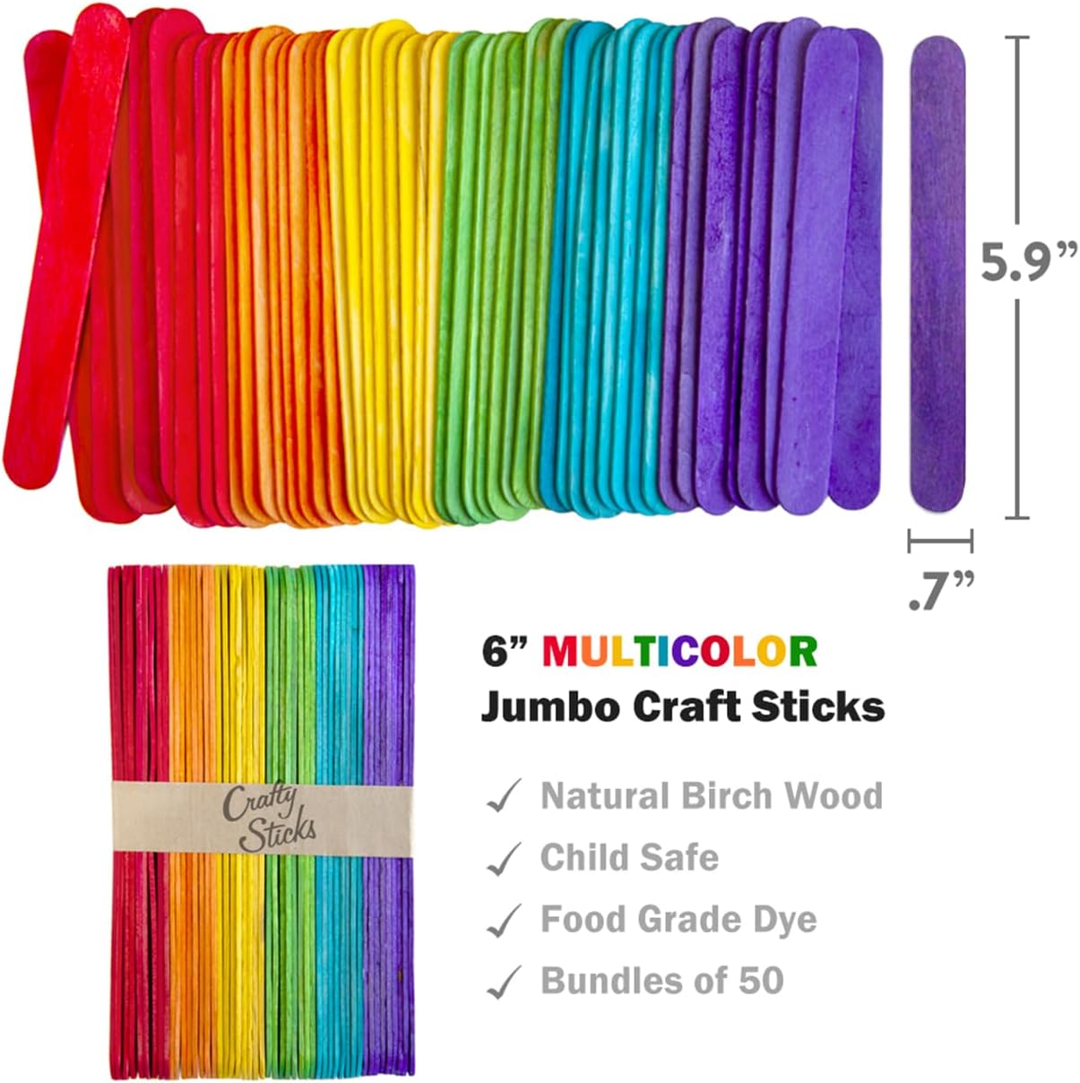 6 Inch Jumbo Craft Sticks, Yellow, 100 Pack | Jumbo wood sticks; actual size 5.9 x 0.7 in. Wider than standard popsicle sticks for crafts, classrooms and STEM projects.